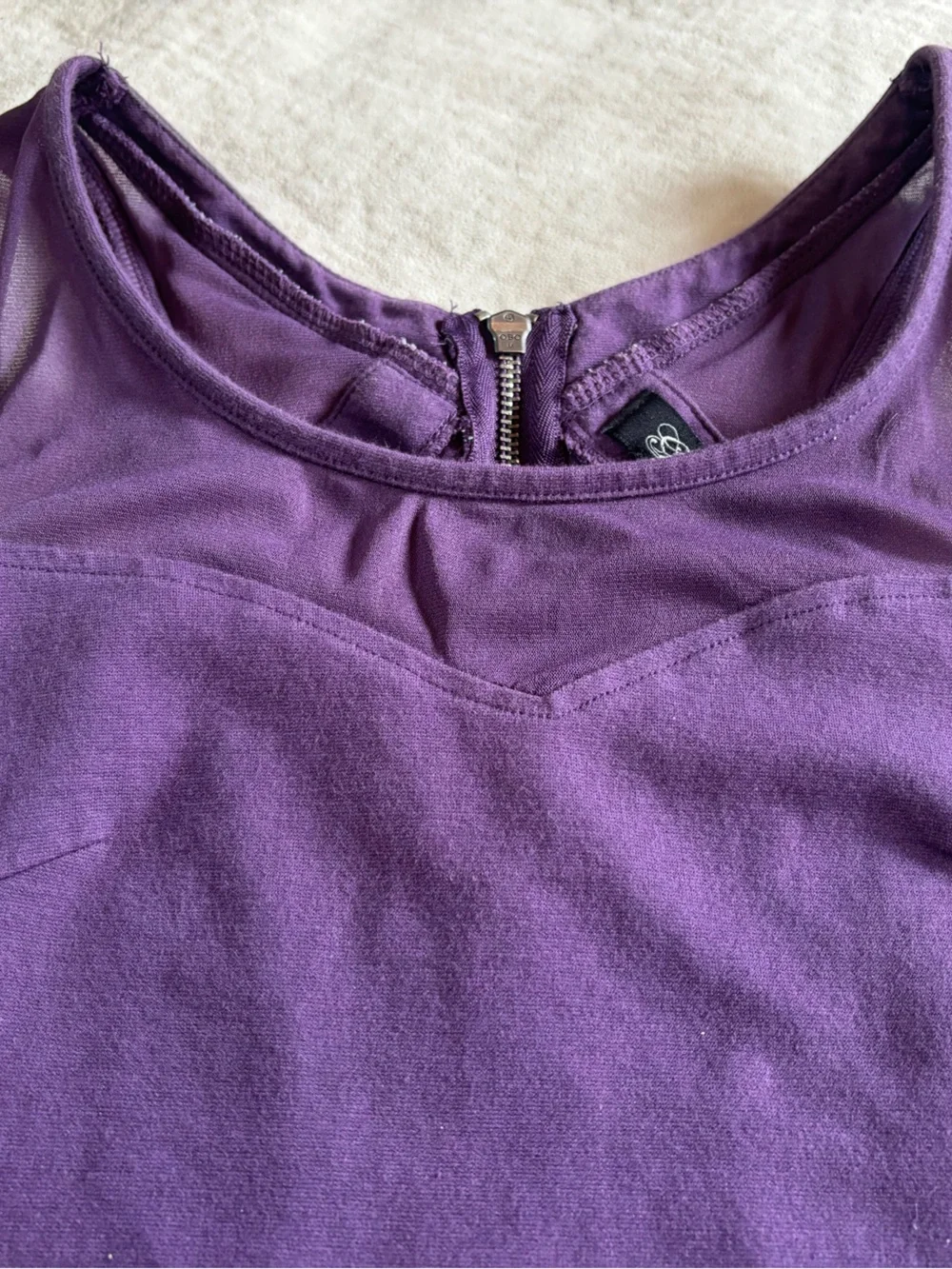 Guess Purple Bodycon Mini Dress Mesh Trim Zip Back Sleeveless Size Small